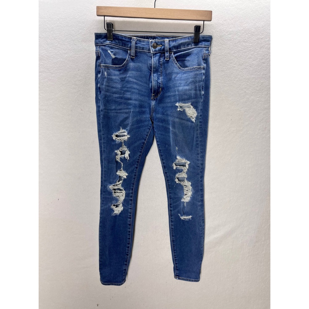 American Eagle Super‎ Hi-Rise Jegging Womens 6 Blue Excellent Distressed 3316